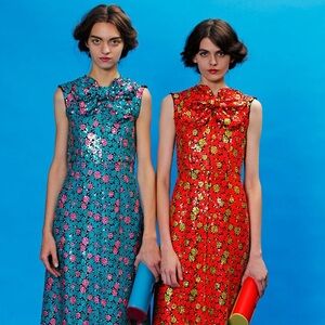 Marc Jacobs Red and Yellow Sequin Sheath Dress Sleeveless Midi Size 2